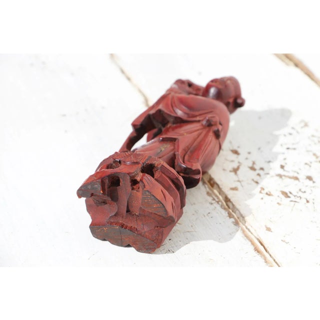 1950s Carved Wood Chinese Woman Figurine For Sale - Image 12 of 13