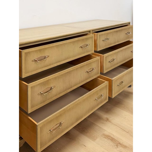 Vintage MCM Gray Washed Blonde Dresser Six Drawer With Metal Handles For Sale - Image 11 of 13