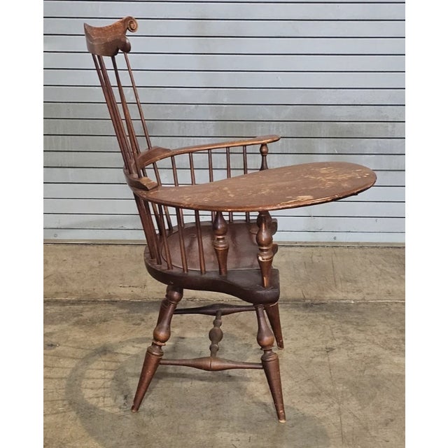 Brown Dr Dimes Windsor Style Desk Writing Arm High Back Chair Bench Made New Hampshire For Sale - Image 8 of 12
