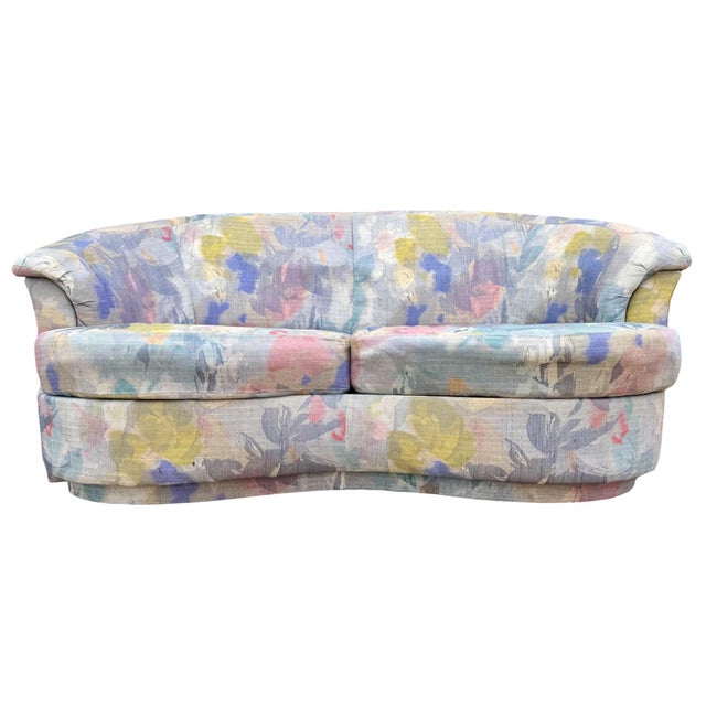 Carsons 1990 Postmodern Kagan Style Biomorphic Kidney Bean Shaped Curved Platform Carson’s Loveseat Sofa For Sale - Image 4 of 12