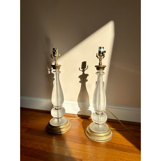 Antique Frosted Glass Table Lamps, Pair For Sale - Image 11 of 12
