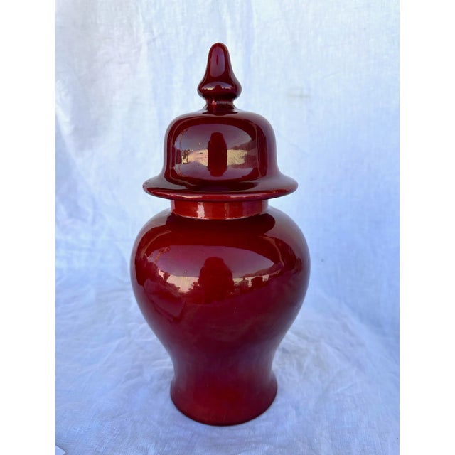 Ceramic W & J Sloane Burgundy Hung Ginger Jar For Sale - Image 7 of 7