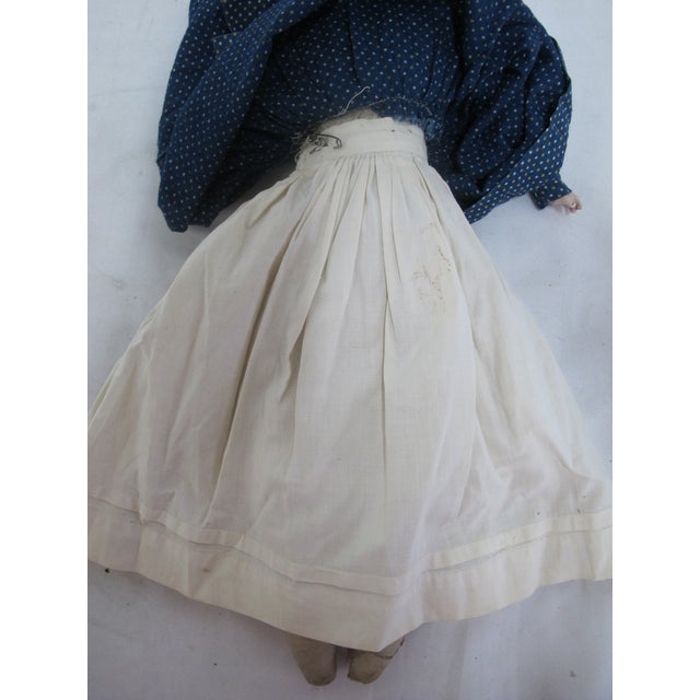 Antique German Colonial China Head Leather & Bisque Blonde Hair Blue Eye Doll For Sale - Image 11 of 12