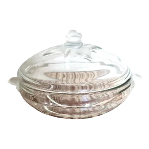 Contemporary Mikasa Satin Rose Pattern Frosted and Clear Glass Lidded Bowl
