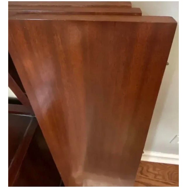 Northern Furniture Co. Vintage Mahogany Double Pedestal Dining Table With 6 Shield-Back Chairs & 4 Leaves For Sale - Image 10 of 12