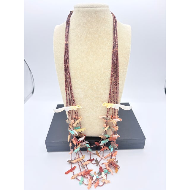 Tribal 1980s Seven‑Strand Mixed‑Stone Fetish Necklace With Hand‑Cut Heishi & Silver Findings For Sale - Image 3 of 15