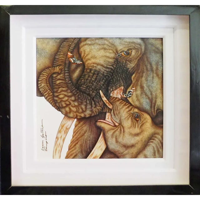Luis Sottil "Sanctuary Eggshell Series"14852 Hand Signed Elephants Canvas For Sale