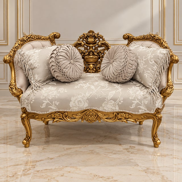 Add an elegant European statement to your interior with this luxurious French Louis XV-style settee, featuring an...