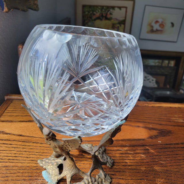 1950s Polish Crystal Rose Bowl With Brass Stand Art Nouveau Angels For Sale - Image 13 of 18