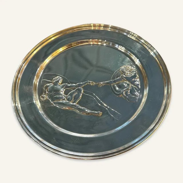 Late 20th Century “Creation of Adam” Danbury Mint Sterling Silver Plate For Sale - Image 6 of 7