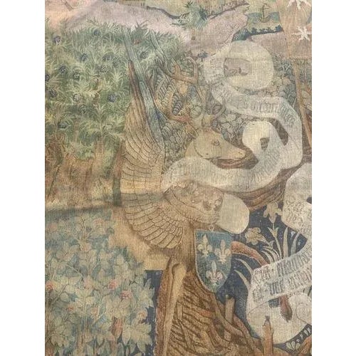 1950s French Aubusson Style Screen-Printed by Hand Tapestry winged Stags, 1950s For Sale - Image 5 of 18