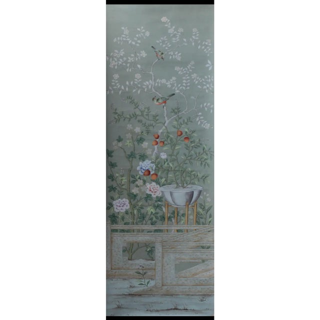 Chinoiserie Chinoiserie Murals Hand Painted Wallpaper - 6 Panels For Sale - Image 3 of 3