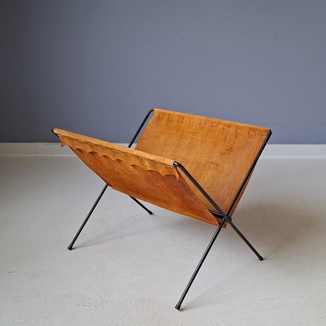 Black Vintage Magazine Holder in Leather, 1950s For Sale - Image 8 of 8