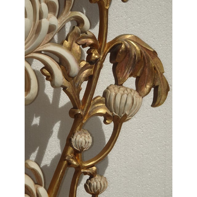 Large 49" Tall Vintage French Country Syroco Gold Flower Wall Plaque Picture For Sale - Image 12 of 18