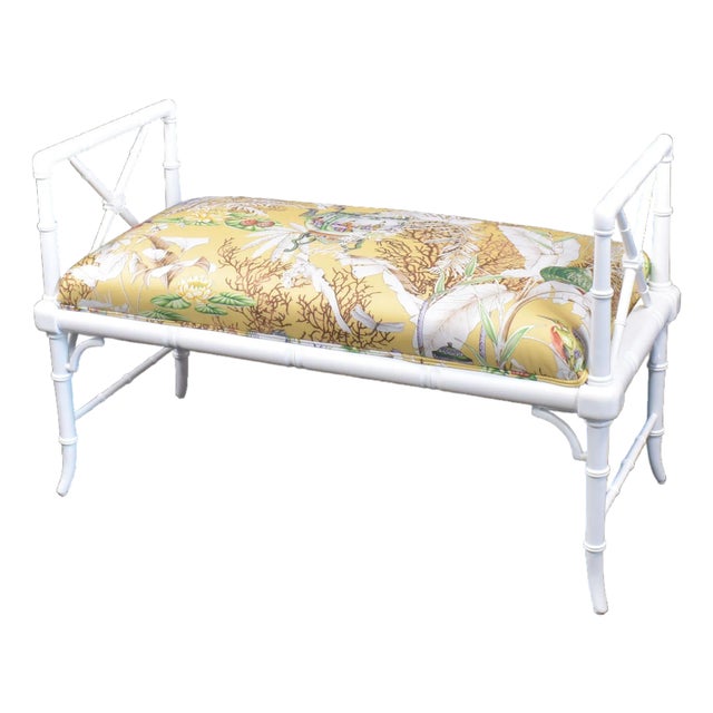 Faux Bamboo White Bench For Sale