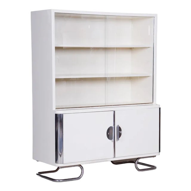Bauhaus White Chrome-Plated Steel & Lacquered Wood Cabinet attributed to Vichr, 1930s For Sale