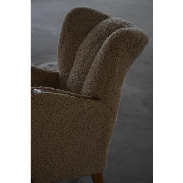 Danish Modern Art Deco Lounge Chairs in Shearling Lambswool & Elm, 1940s, Set of 2 For Sale - Image 16 of 18