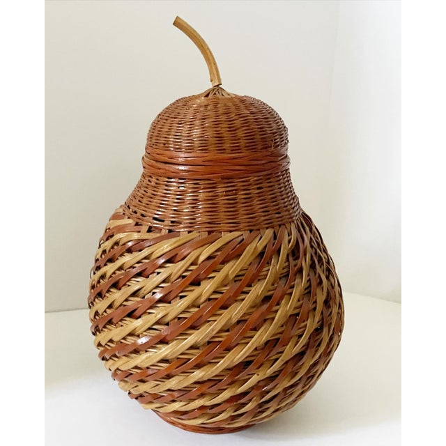 1970s Pear Ceramic Vessel Wrapped in Hand Woven Wicker For Sale - Image 10 of 10