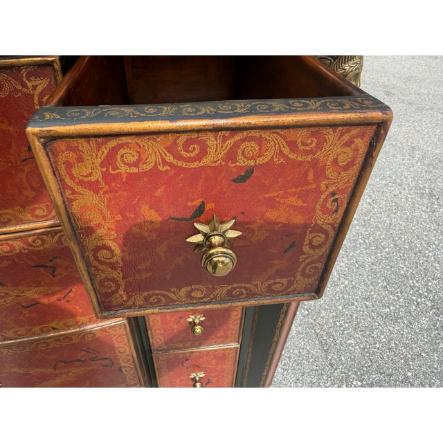 Brown 1990s Theodore Alexander Commode Leather Chest of Drawers Brass Hardware For Sale - Image 8 of 18