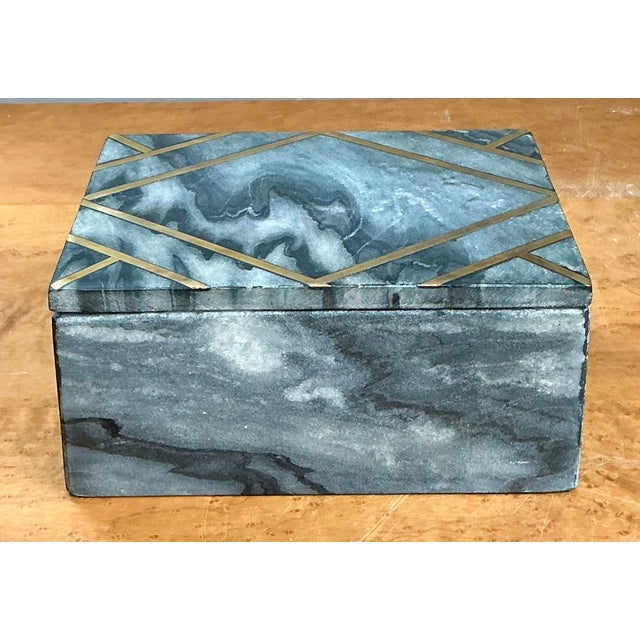 Vintage Geometric Brass Inlaid Stone Box For Sale - Image 9 of 12