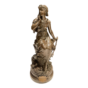 Late 19th Century Hippolyte Francois Moreau "Chant De Laluette" Bronze Young Girl
