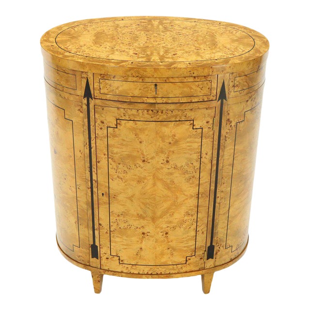 Tall Oval Burl Wood One Drawer Neoclassical Centre Cabinet By