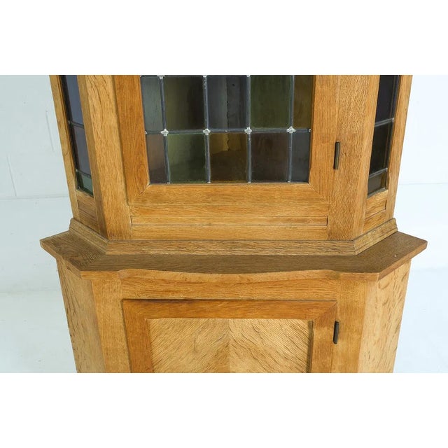 Danish Modern Mid Century Corner Cabinet W Leaded Glass For Sale - Image 4 of 15