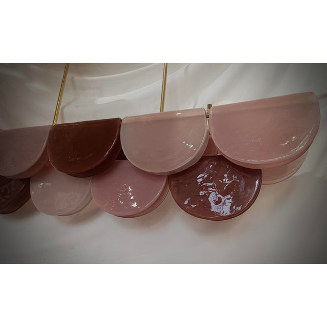 Mid-Century Modern Murano Rectangular Pink Violet Art Glass and Brass Chandelier and Pendant For Sale - Image 3 of 10