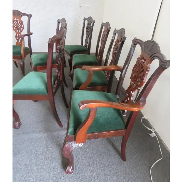 Wood Set of 8 Finely Carved Solid Mahogany Georgian Style Dining Chairs C1920s For Sale - Image 7 of 10