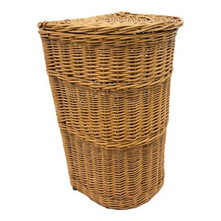 Vintage Woven Wicker Hamper Basket For Sale
