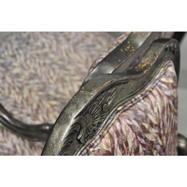 Vintage Italian Baroque Rococo Style Silver Leaf Gilt Lounge Arm Chairs - A Pair For Sale - Image 12 of 18