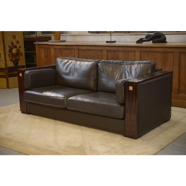 Minimalist Sofa in Leather and Macassar Ebony, 1980s For Sale - Image 6 of 15