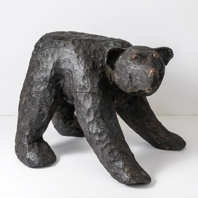 Folk Art Monumental Hand Carved Wood Rustic Folk Art Prowling Black Bear For Sale - Image 3 of 9