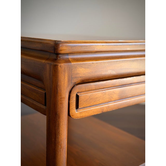 Broyhill Brasilia Midcentury Modern MCM Vintage Asian Modern Teak Finish End Table Side Table Nightstand With Drawer in the Style of Mastercraft & Century Furniture For Sale - Image 4 of 12