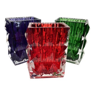 Set of 3 Vintage Multi Color Heavy Vases 1980s H7” Unique Colors Signed France For Sale