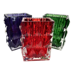 Set of 3 Vintage Multi Color Heavy Vases 1980s H7” Unique Colors Signed France
