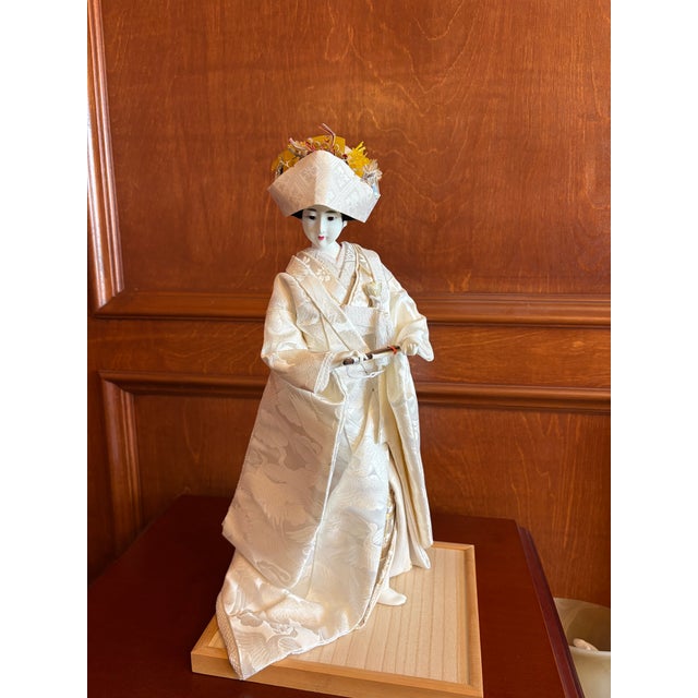 Japanese Vintage Japanese Ceremonial Figure in Ivory Kimono on Wood Base For Sale - Image 3 of 6