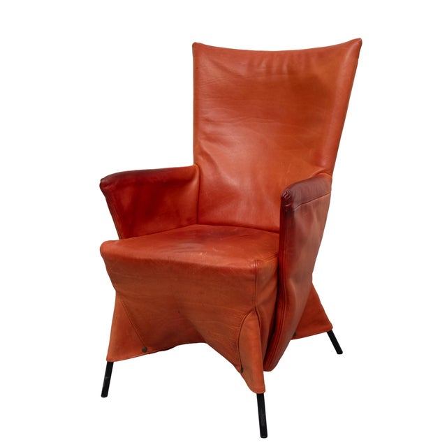 Vintage Orange Leather Skirt Chair by Gerard Van Der Berg, 1980s For Sale - Image 12 of 12