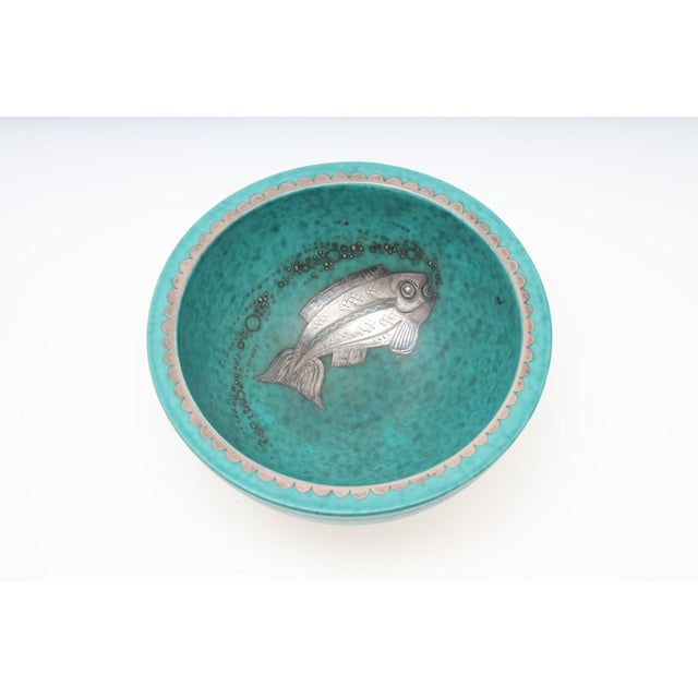 Wilhelm kåge. Large bowl, "argenta", model 1107 ii, gustavsberg, stoneware with silver decoration. marked argenta 1107 11...