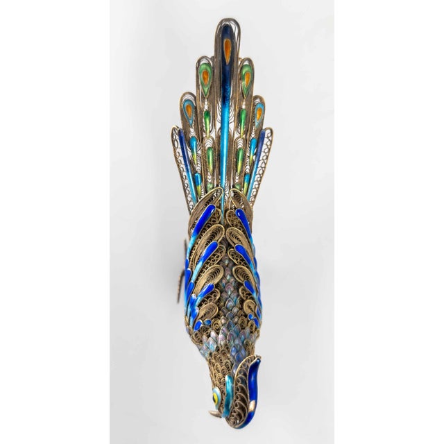 Metal 20th Century Chinese Sterling Silver Filigree and Enamel Bird For Sale - Image 7 of 10