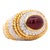 Vintage 5 Carat Cabochon Ruby, Diamond and 18k Gold Retro Bezel Rope Style Ring Size 6.5 For Sale