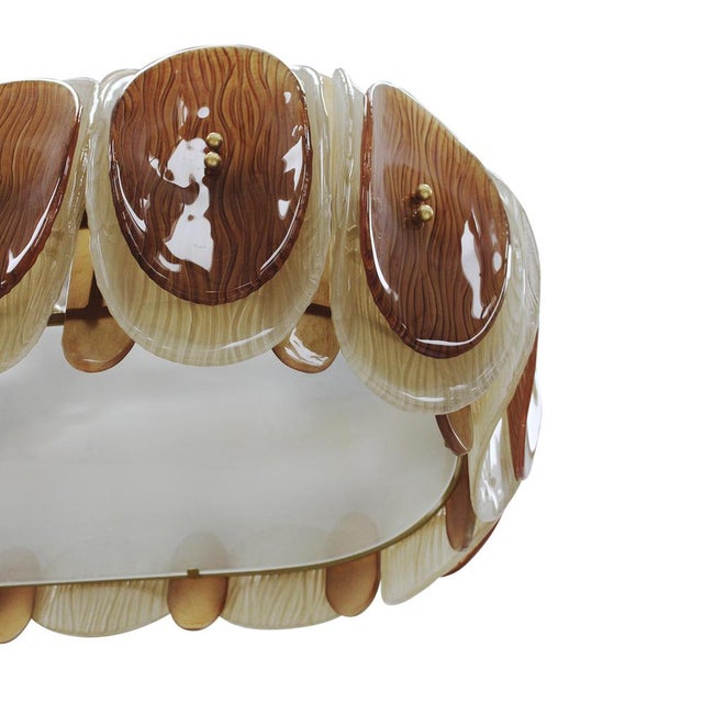 Italian Midmodern Style Pendant Lamp in Brass with Brown and Beige Murano Glass Shade For Sale - Image 9 of 14
