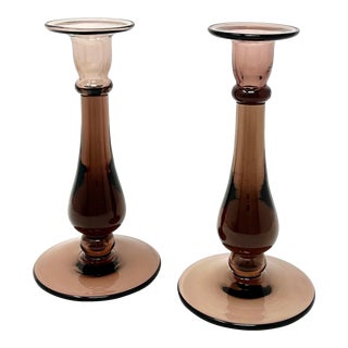 Purple Glass Candlesticks - a Pair For Sale