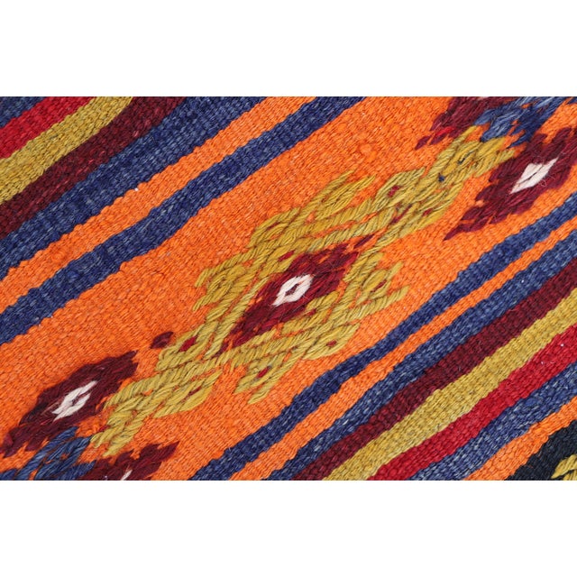 1970s Turkish Ethnic Design Striped Orange Small Kilim Rug For Sale - Image 11 of 13