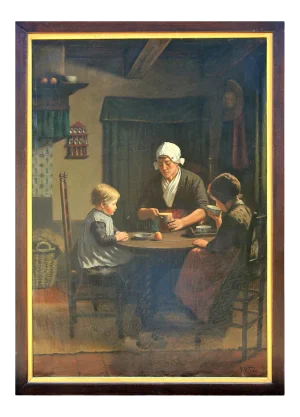 "Midday Meal" Replica Portrait of Woman and Two Children Seated at Table 19th Century In the style of David Adolf Constant Artz