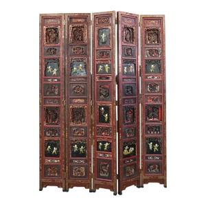 Chinese Lacquered Hardstone Panel Room Screen