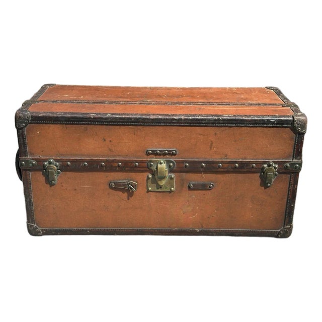 Louis Vuitton Steamer Trunk Orange Vuittonite Canvas Antique Travel Wardrobe For Sale