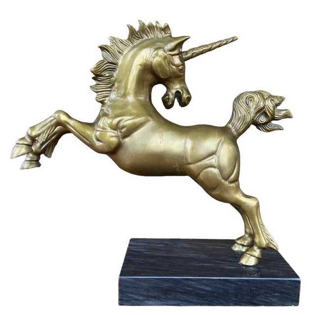 Vintage Solid and Heavy Brass Unicorn Statue on Marble Base For Sale - Image 12 of 12