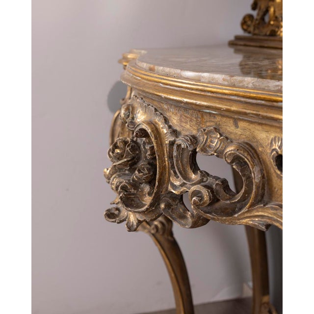 Antique Console Table with Mirror in Decorated Wood, 1890s For Sale - Image 6 of 18