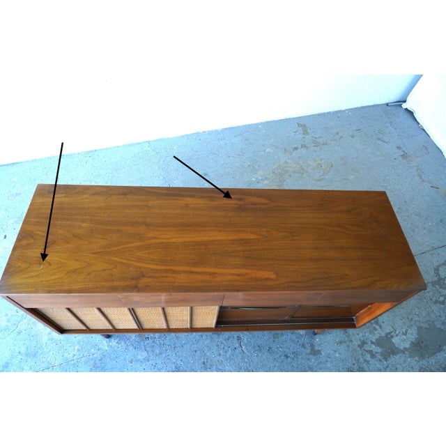 1960s Mid-Century Modern Hooker Walnut & Cane Lowboy Dresser 64” For Sale - Image 9 of 18